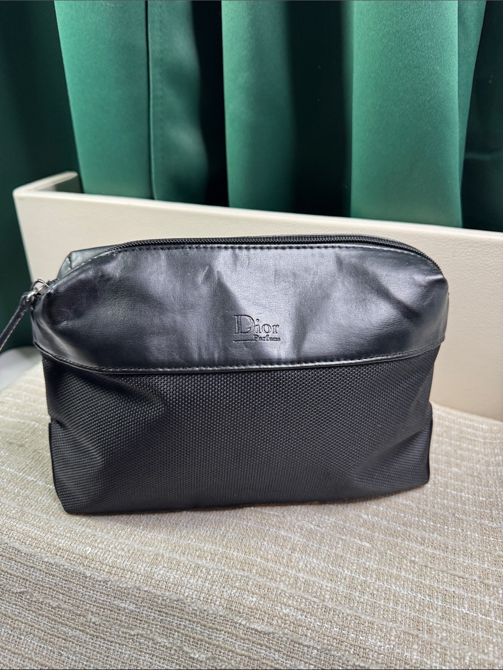 Dior Black Men’s Toiletry Pouch with Leather Trim